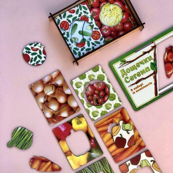 Дошки Сегена: овочі, розмір дошки-10*7,5см, укр., у кор. 17,5*12*4см, ТМ UBumblebees, Україна