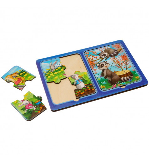 Пазли в рамці "Зайчики та єнотики", 23*16см, ТМ Ань-Янь, Україна.