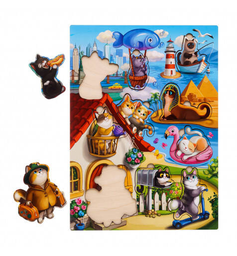 Сортер-вкладиш великий: "Котики -1" (з будиночком), 32,5*23,5см, ТМ Ань-Янь, Україна.