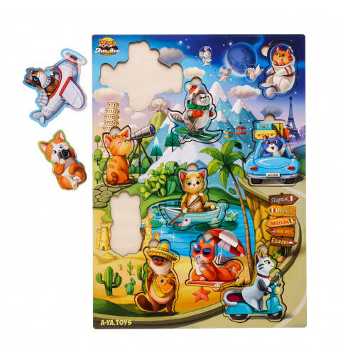 Сортер-вкладиш великий: "Котики -2" (з літаком), 32,5*23,5см, ТМ Ань-Янь, Україна.