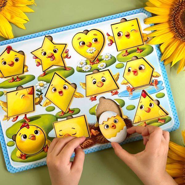 Сортер-вкладиш: "Курчата - фігури", 32*22,5см, ТМ UBumblebees, Україна.