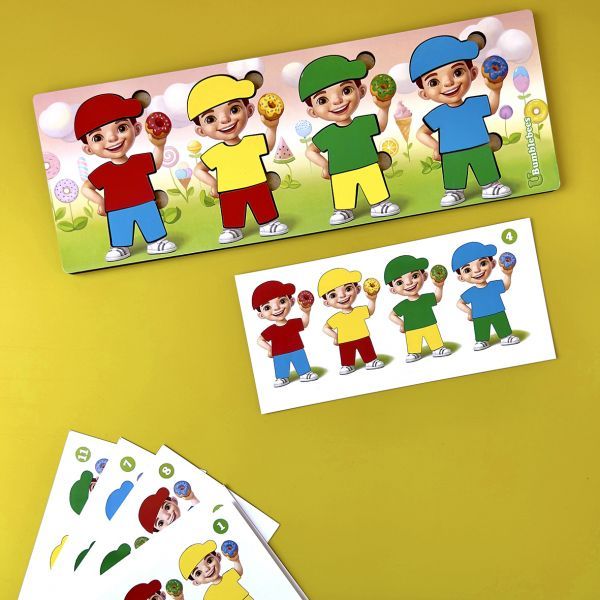 Пазл-сортер "Хлопчики з пончиками", планш. 32*12см, ТМ UBumblebees, Україна