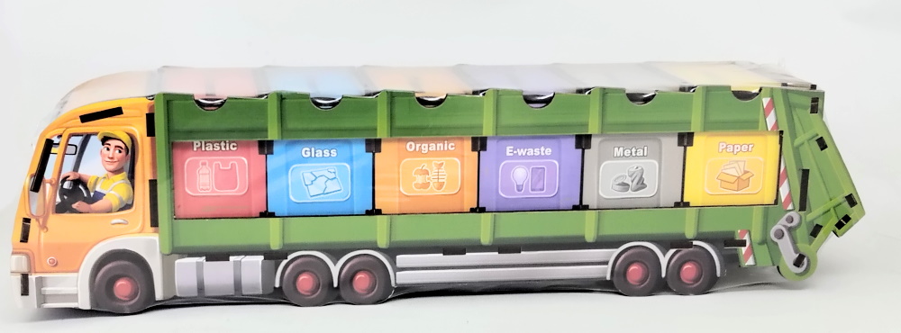 Дерев'яний сортер комодик "Сортировка мусора: мусоровоз", планш. 39*9*10см, ТМ UBumblebees, Україна