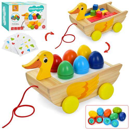 Дерев'яна іграшка Центр, що розвиває каталка-качечка на шнурку, фігурки, в кор. 25*16*14см 