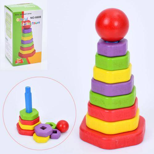 Дерев'яна іграшка Пiрамiдка 17см, кільця 7шт, в кор. 9,5*17*8,5см 