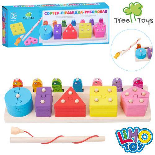 Дерев'яна іграшка LIMO TOY Геометрика фігури-пазли, риболовля магнитна, 1 вудка, рибки 7шт), в кор. 31*11*5,5см  