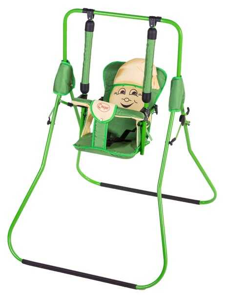 гр Гойдалка підлогова "Алінка"  4839 (1) зелений каркас, зелена матерія, жовтий гномик