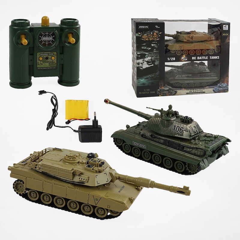 Танковий бій на радіокеруванні 99821 (8/2) 2 танки, акумулятори 4.8 V, пульти 2.4 GMHz, звуки, підсвічування, гумові гусені, рухлива башта, в коробці