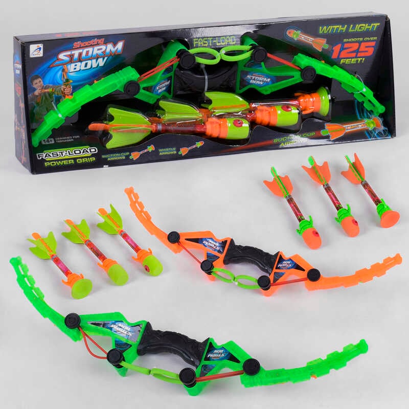 Лук АХ 1020 (24) 2 кольори, довжина 57 см, 3 стріли: на присосці і свистячі, в коробці