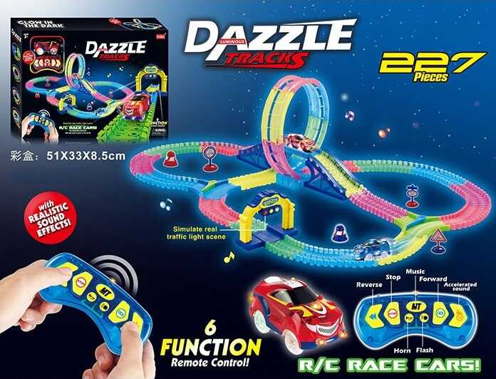 Автотрек на радіокеруванні 156 (18/2) довжина траси 475 см, 227 деталей, машинка на радіокеруванні, світло, звук, в коробці 