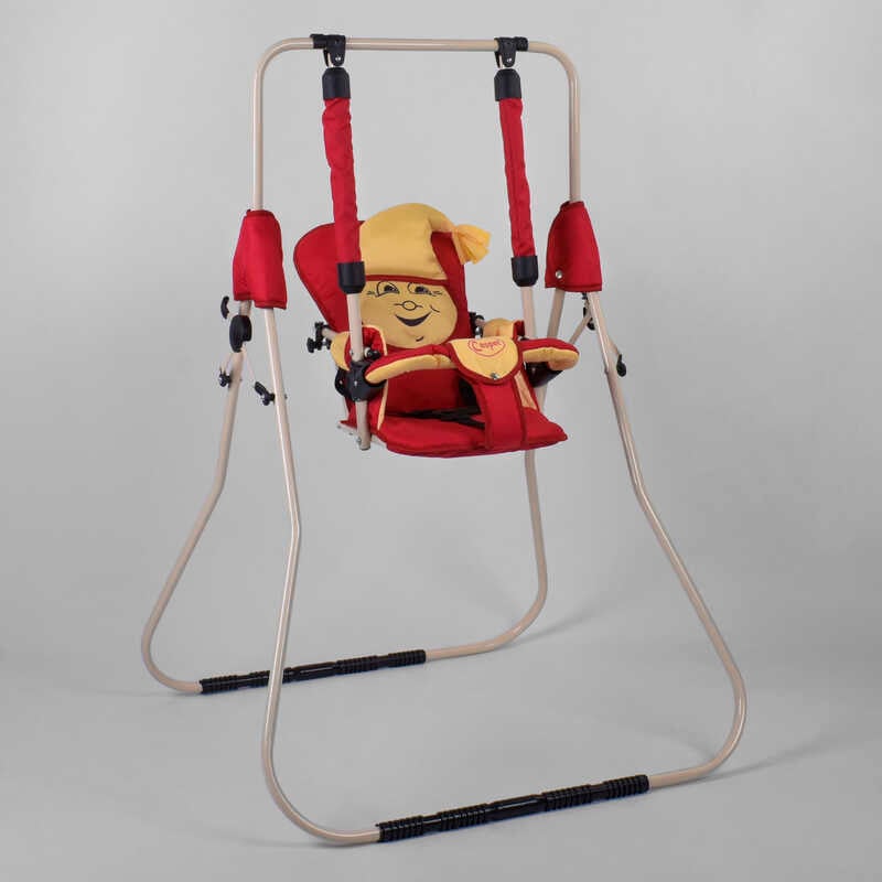 гр Гойдалки підлогова "Алінка" 5362 (1) білий каркас, червона матерія, бежевий гномик