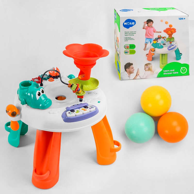 Ігровий музичний столик Е 8999 (3) "Hola" світло, звук, мелодії, 3 м'ячики, в коробці