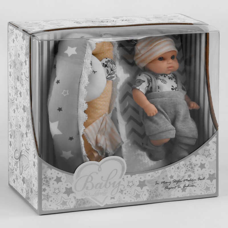 Пупс 220-1 (36/2) висота 20 см, комбінезон, шапочка, шкарпетки, рушник, матрацик з подушечкою, в коробці