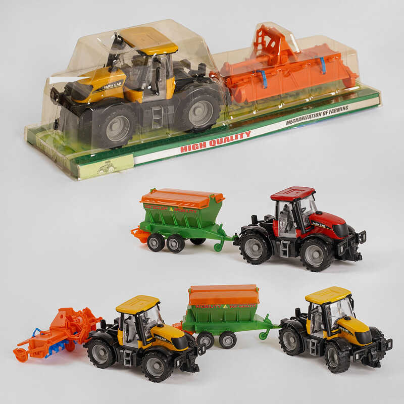 Трактор 1055 А /5055А/6066А/4055А (30) 4 види, з причепом, інерція, рухомі деталі, в слюді, ВИДАЄТЬСЯ ТІЛЬКИ МІКС ВИДІВ