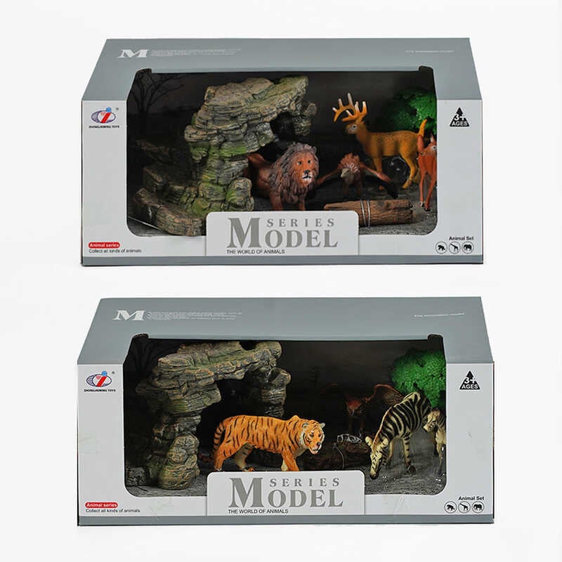 Набір тварин Q 9899 Y-75 (12) "Дикі тварини", 2 види, 7 елементів, 4 фігурки тварин, аксесуари, в коробці