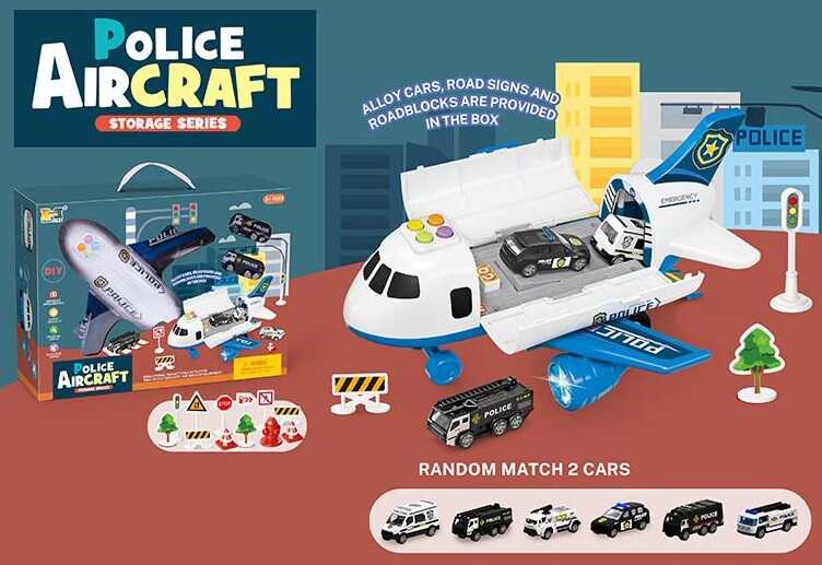 Літак HS 8009 C (16) звук, світло, інерція, рухлива платформа, 2 машинки, у коробці