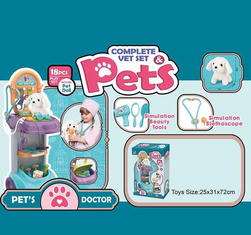 Набір ветеринара 661-218 (8) м'яка іграшка, мед.інструменти, стійка, у коробці