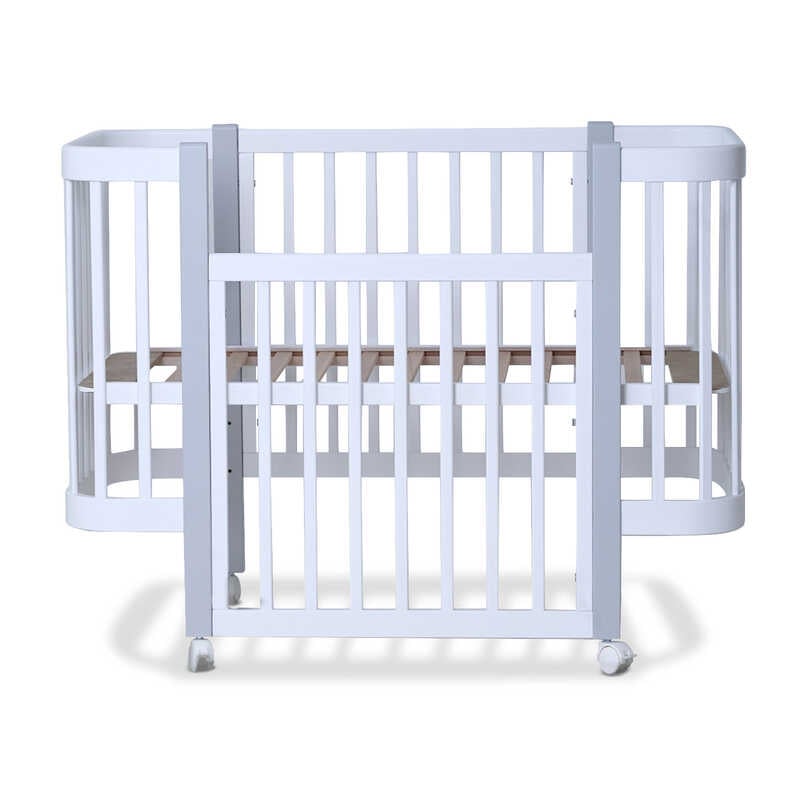 гр Ліжечко дитяче "МІЯ" (1) бук, шарнір-підшипник, опускна боковина (біле+сіра стійка)