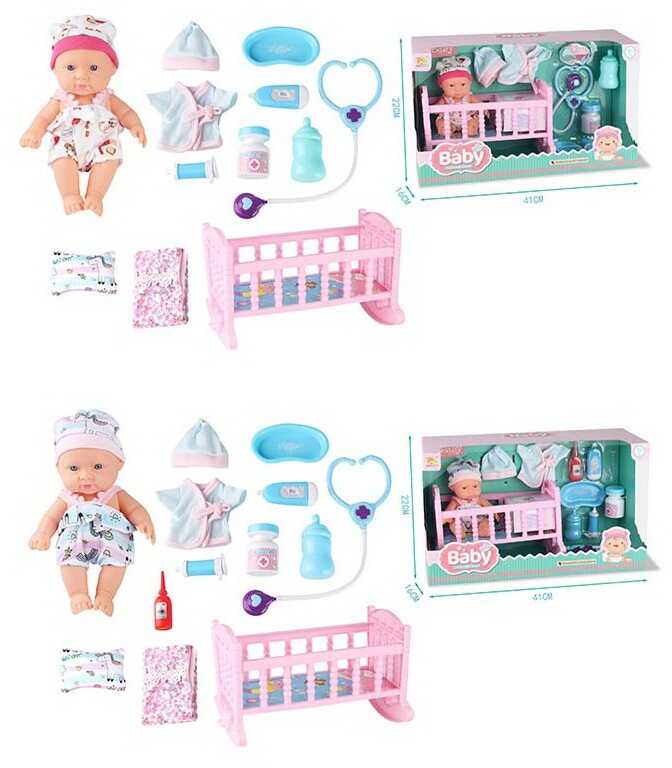 Пупс BLS-W 95 (24/2) 2 види, ліжко, одяг, медичне приладдя, у коробці