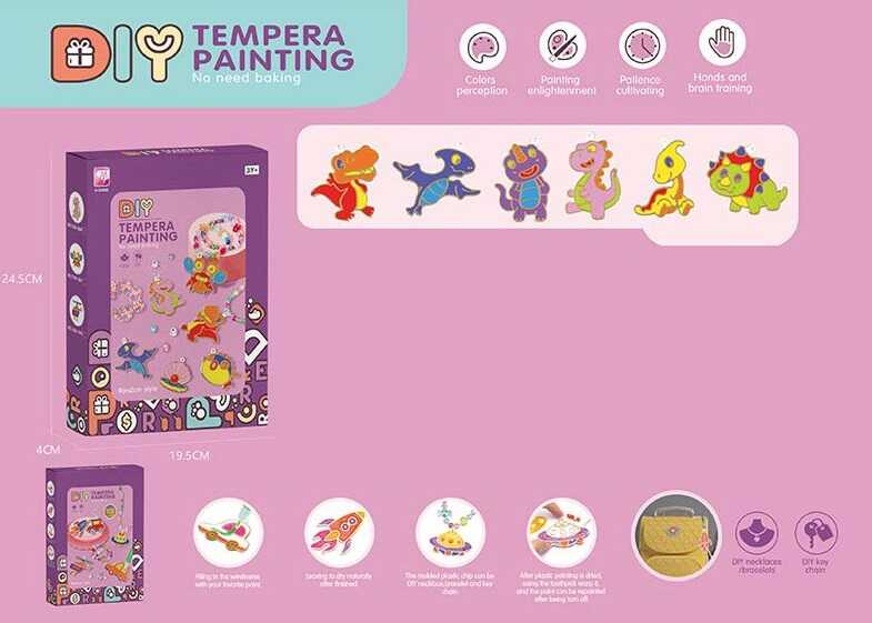 Набір творчості 338-1040 /1041/1042 (96/2) "Tempera Painting", 3 види, 4 тюбика фарби, намистини, ланцюжки, фігурки, у коробці