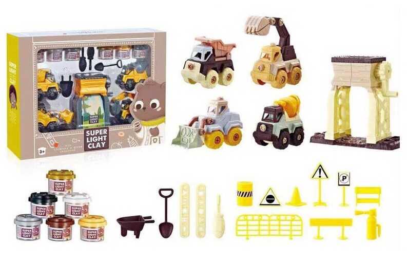 Тісто для ліплення CN 2617-1 (16) будівельний майданчик, машинки-конструктори, 6 кольорів тіста, аксесуари, наліпки, в коробці