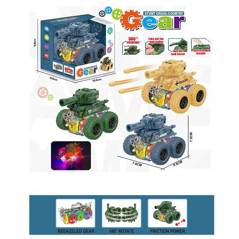 Танк 186-48 J (288/2) 3 види, 1шт., підсвічування, інерція, шестерні, обертається на задніх колесах, стріляє снарядами, у коробці