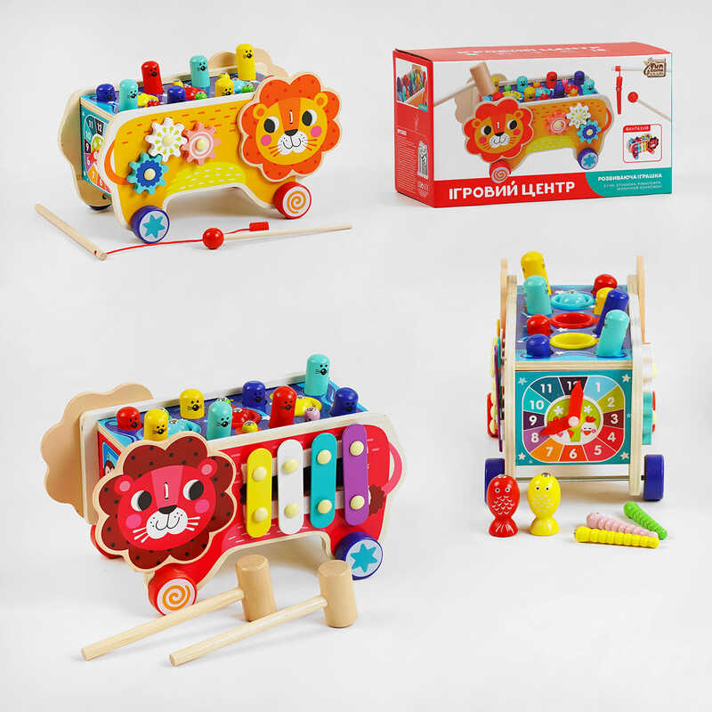 гр Ігровий центр 55202 (24) "4FUN Game Club Wood", "Лев", ксилофон, магнітна риболовля, стукалка, шестерні, годинник,  у коробці