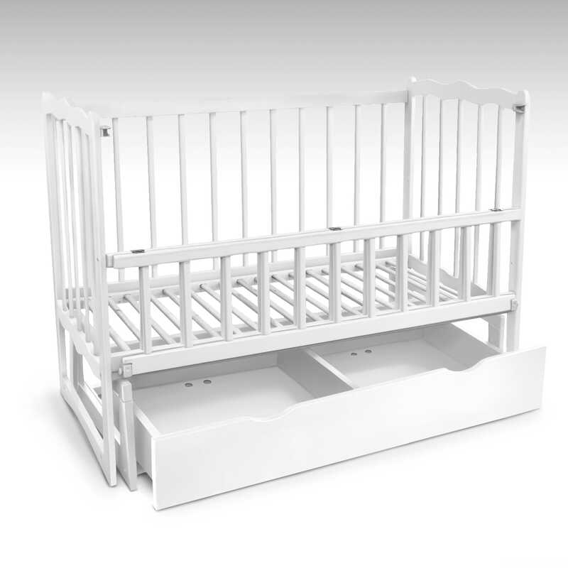 гр Ліжечко дерев`яне маятник+шухляда - відкидний борт "Сон" (1) вільха - колір білий