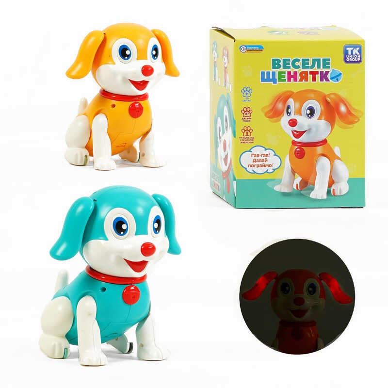 Щенятко ТК 10332 UK (72)"TK Group", 2 види, ОЗВУЧУВАННЯ УКРАЇНСЬКОЮ МОВОЮ, підсвічування, пісня, рухомі вушка, стрибає вперед, в коробці
