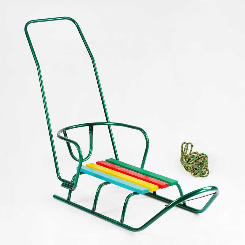 гр Санки "ЛЮКС КЛАСИК"-З РУЧКОЮ круглі полози (1) колір зелений