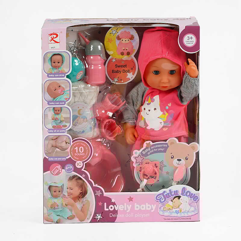 Пупс 6923 (12) п’є з пляшечки, аксесуари, музичний чіп, висота 34 см, в коробці