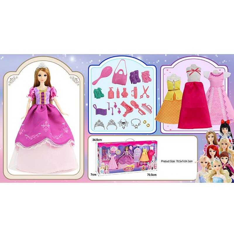 Лялька з аксесуарами 91061 A (18) висота 30 см, діадеми, сережки, намиста, сумочка, гребінець, сукні, туфлі, в коробці