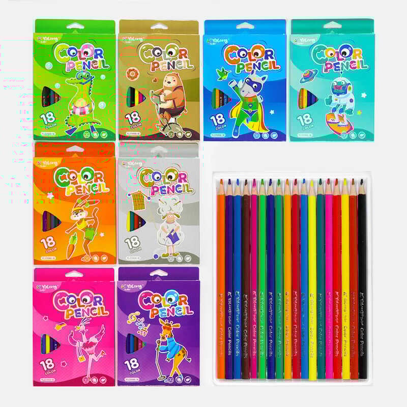 Олівці C 61993 (160) 8 видів, 18 шт в упаковці, 18 кольорів, в коробці, ВИДАЄТЬСЯ ТІЛЬКИ МІКС ВИДІВ