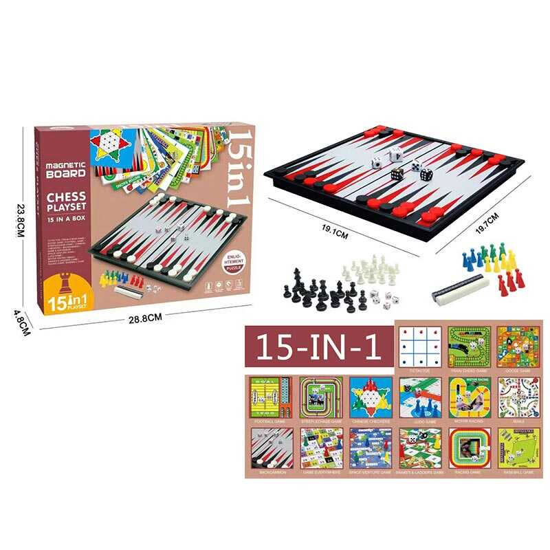 Гра 2014 BC (36/2) 15 в 1, ігрові поля, ігрові елементи, хрестики-нулики, шахи, шашки, нарди, космічна гра, лудо, змії та драбини, в коробці