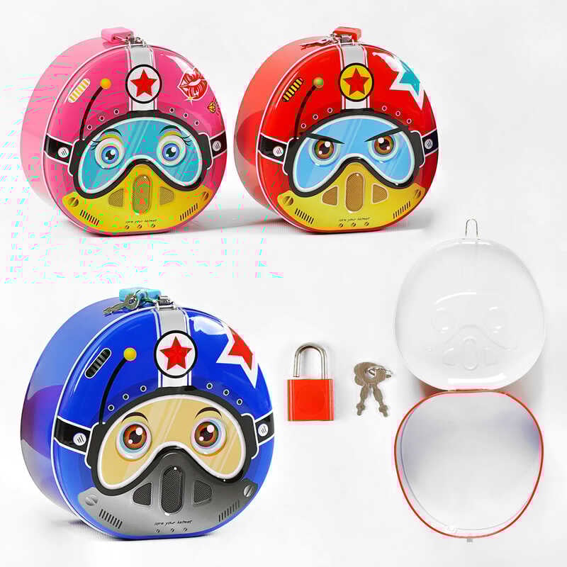 Скарбничка C 60060 (120) 3 види, металева, замок з ключем, ВИДАЄТЬСЯ ТІЛЬКИ МІКС ВИДІВ