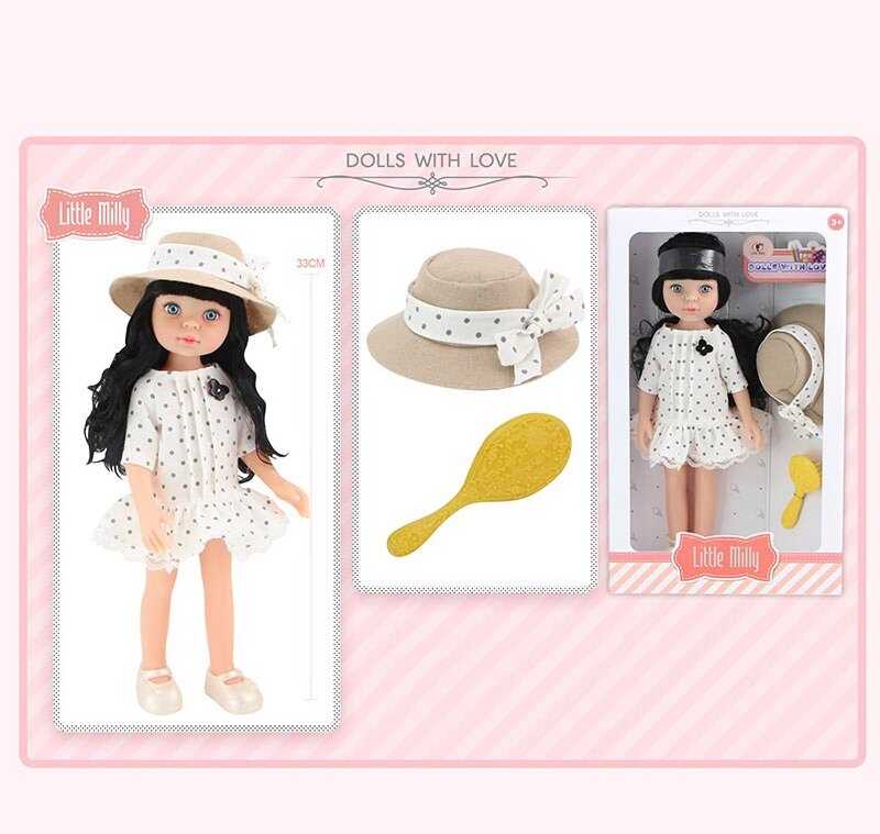 Лялька 91099 D (36) висота 33 см, капелюшок, щітка для волосся, в коробці