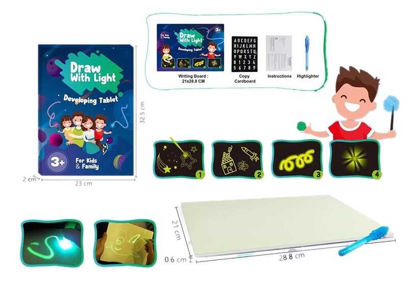 Дошка для малювання YM 812 (120/2) "Малюй світлом", 28,8х0,6х21 см, ручка на батарейці, люмінесцентна дошка, в коробці