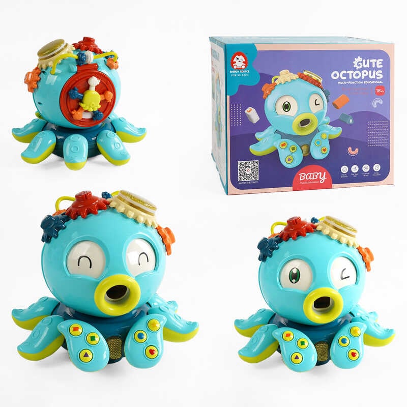 Музична гра EA 012 (8) "Восьминіг", мелодії, світло, ОЗВУЧУВАННЯ АНГЛІЙСЬКОЮ, колесо вільного ходу, барабанчик, сортер, пальчикові ігри, в коробці