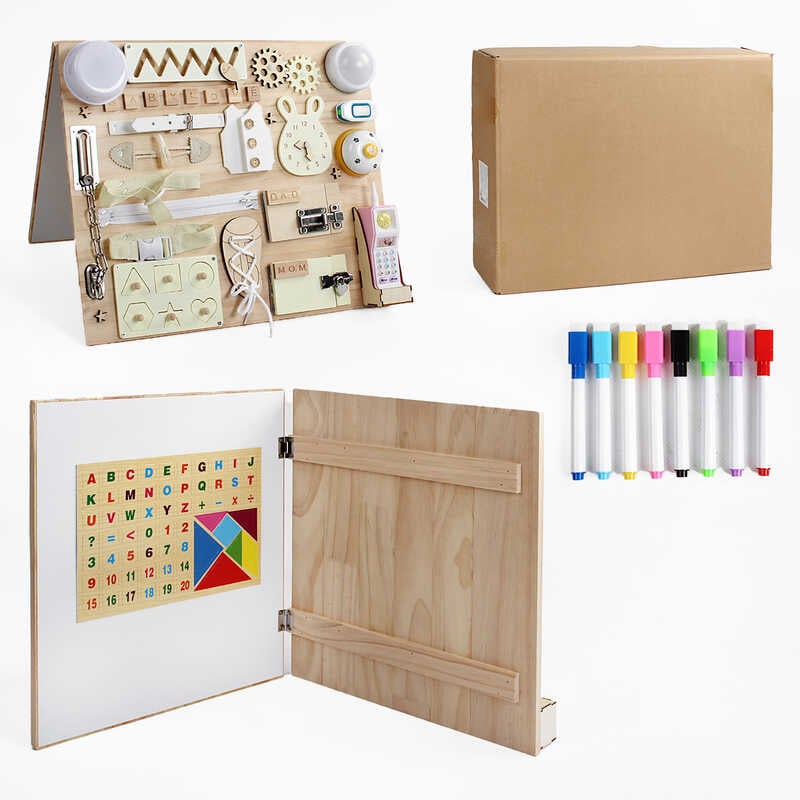 Бізіборд C 64844 (4) лампочка, телефон, звук, підсвічування, фрази англійською мовою, музикальний механізм, магнітна дошка, дзвінок, в коробці