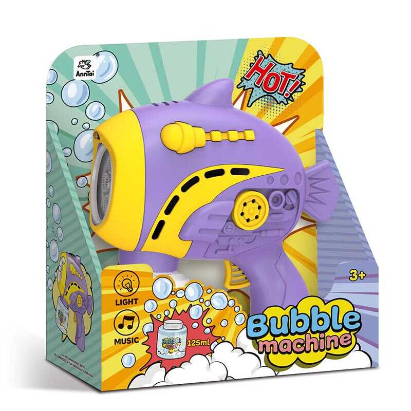 Пістолет з мильними бульбашками A 308 (48/2) 2 кольори, на батарейках, підсвічування, мелодія, автоматичний принцип роботи, мильний розчин, в коробці