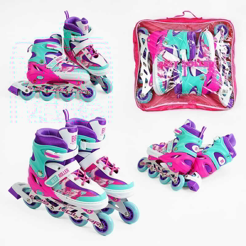 Ролики 54704-L Best Roller /розмір 38-42/ колір – ФІОЛЕТОВИЙ (6) колеса PU, ПЕРЕДНЄ КОЛЕСО СВІТЛО, устілка 24.5-26.5 см, d колес – 7 см, в сумці