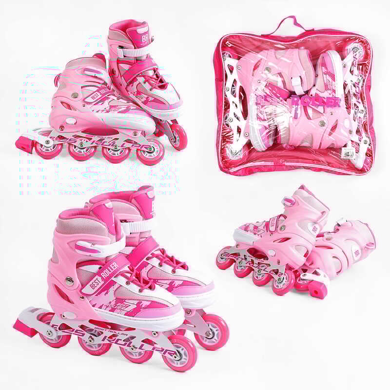 Ролики 62870-L Best Roller /розмір 38-42/ колір – РОЖЕВИЙ (6) колеса PU, ПЕРЕДНЄ КОЛЕСО СВІТЛО, устілка 24.5-26.5 см, d колес – 7 см, в сумці