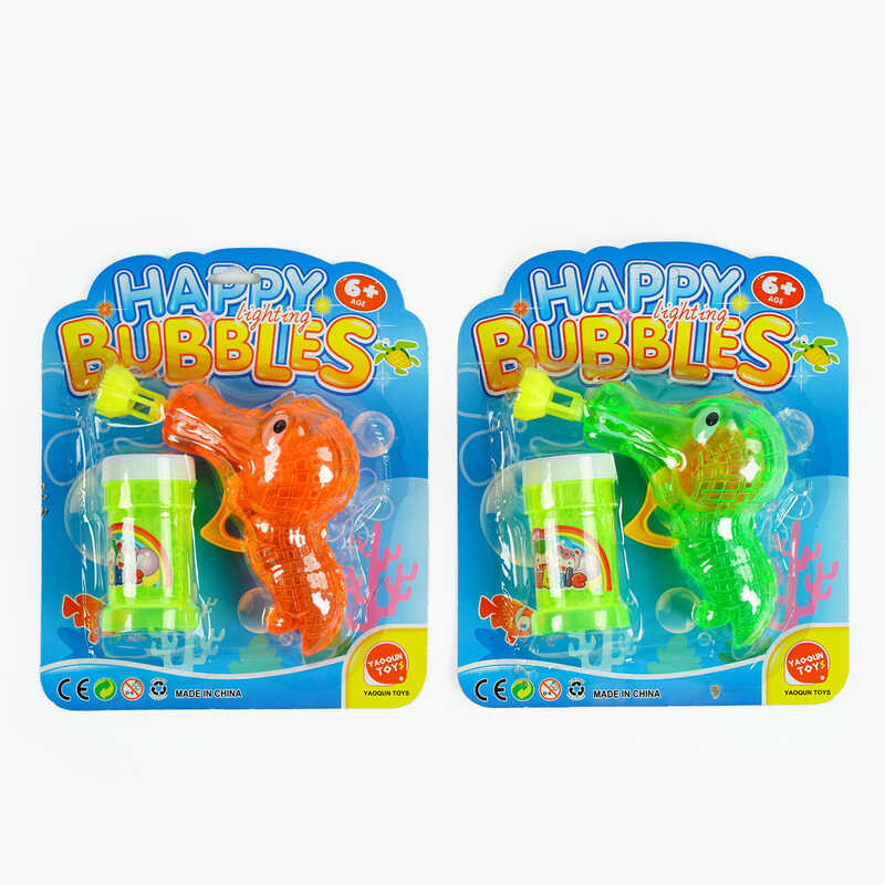 Пістолет з мильними бульбашками 9908 A (216/2) 2 кольори, механічний, прозорий корпус, пляшечка із мильною рідиною, на листі