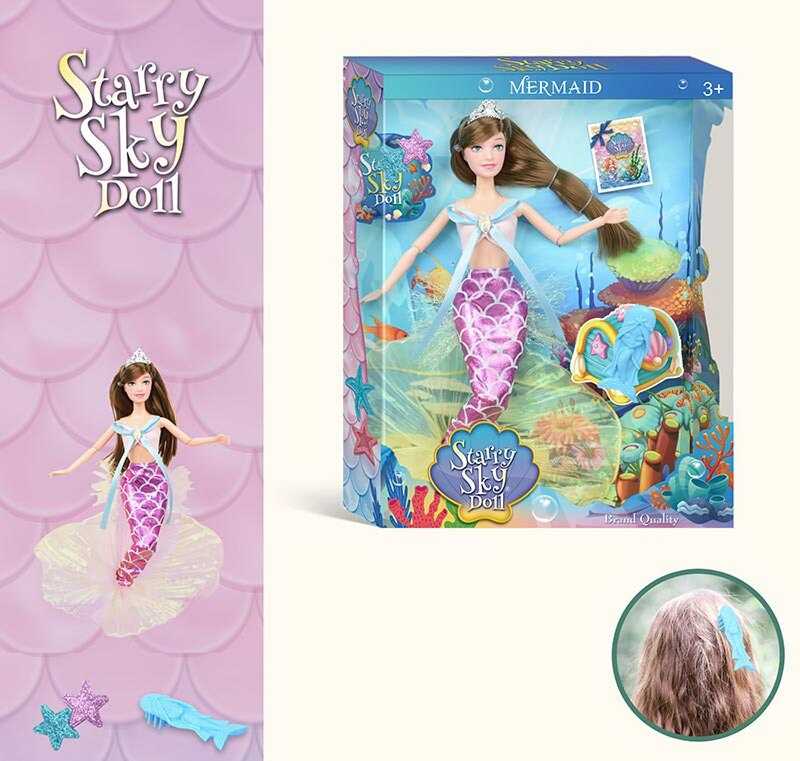 Лялька SK 050 A (48/2) “Русалка”, висота 30 см, знімне взуття, гребінець, заколка, аксесуар, в коробці