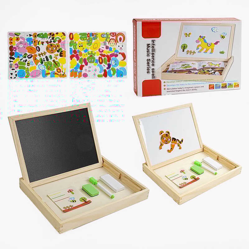 Дерев’яна гра C 65004 (36) 2в1, магнітні пазли, дошка для малювання, в коробці