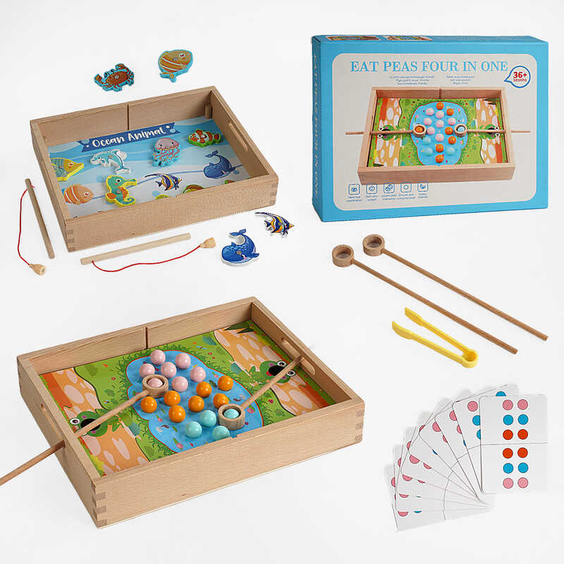 Дерев’яна логічна гра C 65030 (24) магнітна риболовля, 12 двосторонніх карток, в коробці