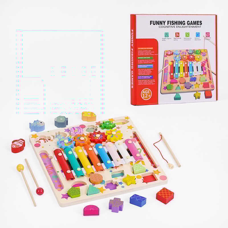 Дошка логічна C 65046 (24) ксилофон, пальчикові ігри, магнітна риболовля, сортер, в коробці