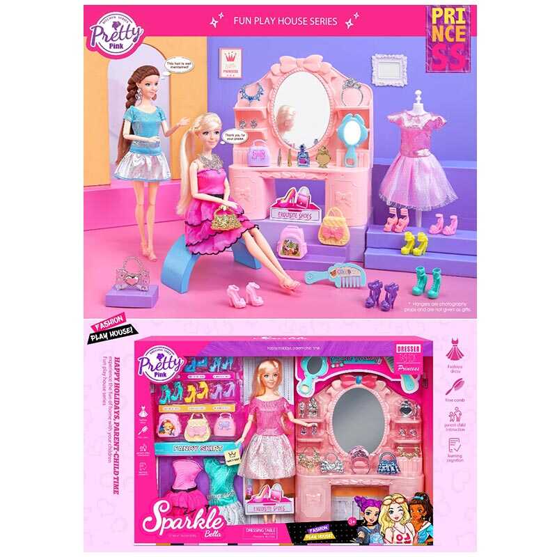 Лялька з меблями 7024 (16) туалетний столик, висота ляльки 30 см, прикраси, одяг, взуття, аксесуари, рухливі кінцівки, в коробці