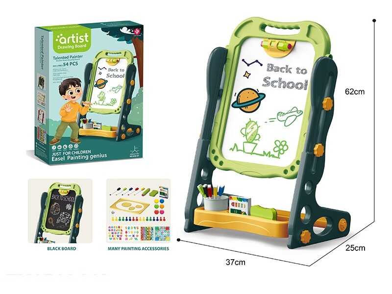 Мольберт 050-51 (18) двосторонній, крейда, маркери, стиранка, магніти, настільні ігри, фішки, в коробці