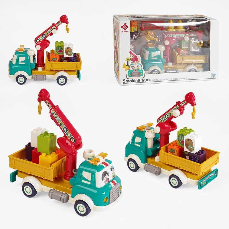 Машинка 88025 (18) підсвічування, звуки, парогенератор, інерція, рухомі елементи, дорожні знаки, конструктор, в коробці